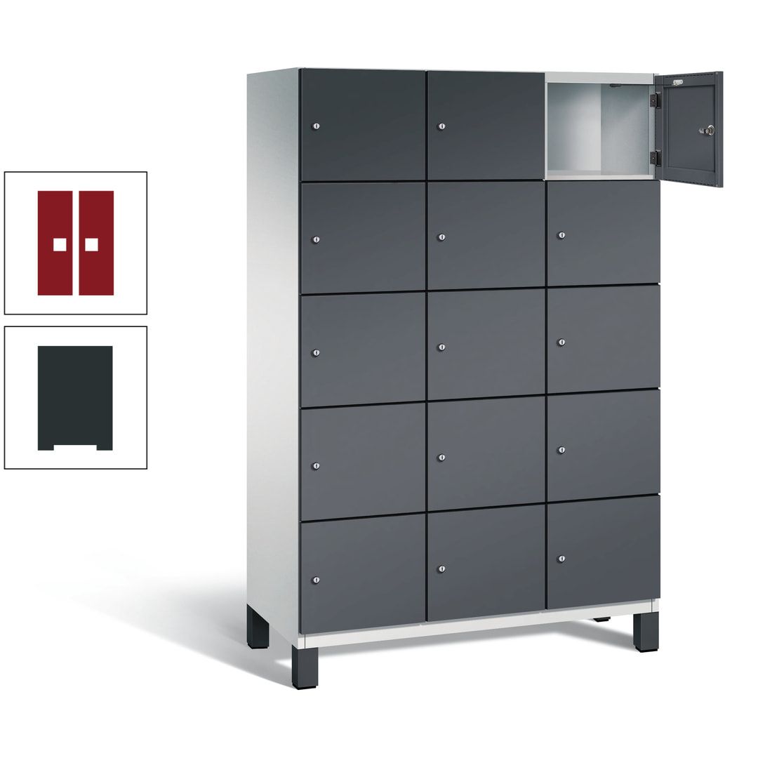 Fächerschrank, Stahlschrank, 15 Fächer, Türöffnungsbegrenzer, Füße, 1.980 x 1.200 x 525 mm (HxBxT), Korpus anthrazitgrau, Front anthrazitgrau