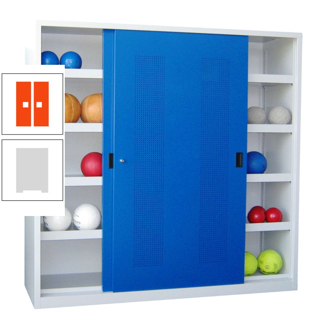 Ballschrank - Schiebetüren mit Lochfeld - Trennwand - 8 Böden - 1.950x2.000x600 mm (HxBxT) - anthrazitgrau