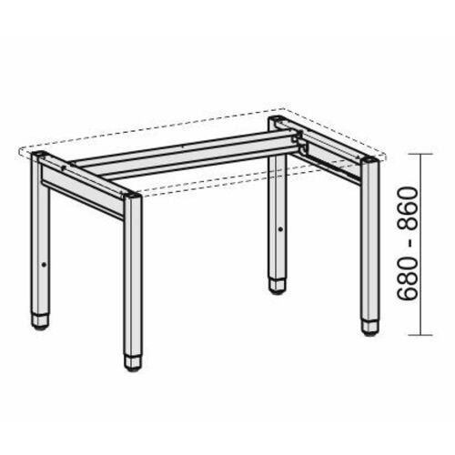 Eckschreibtisch, Ecke links, Füße einseitig verkürzt, 4-Fuß Quadrat Pro, höhenverstellbar, 680-800 x 1.600 x 1.200 mm (HxBxT), Dekor Ahorn