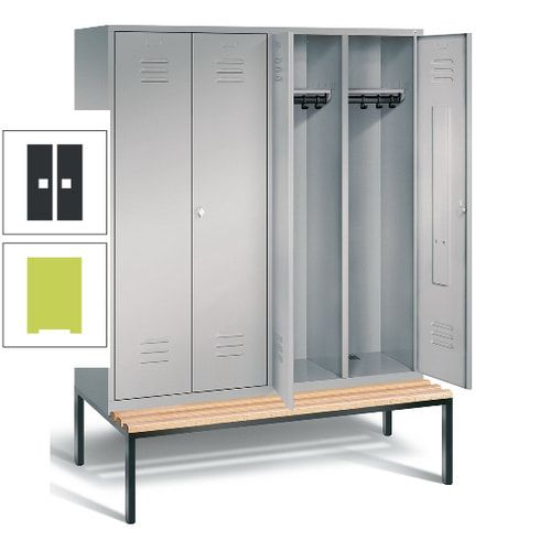 Doppel-Spindschrank, Buche Sitzbank untergebaut, 4 Abteile a 400 mm, Korpus lichtgrau, Tür anthrazitgrau, 2.090 x 1.590 x 815 mm (HxBxT)