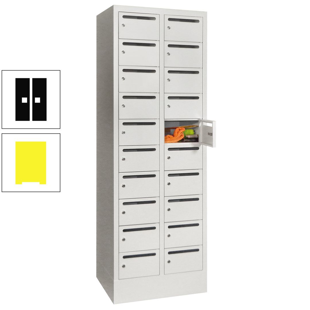 Postverteilerschrank, Schließfachschrank, 2 Abteile a 300 mm, 20 Fächer, 1.850 x 600 x 500 mm (HxBxT), Korpus anthrazitgrau, Front anthrazitgrau