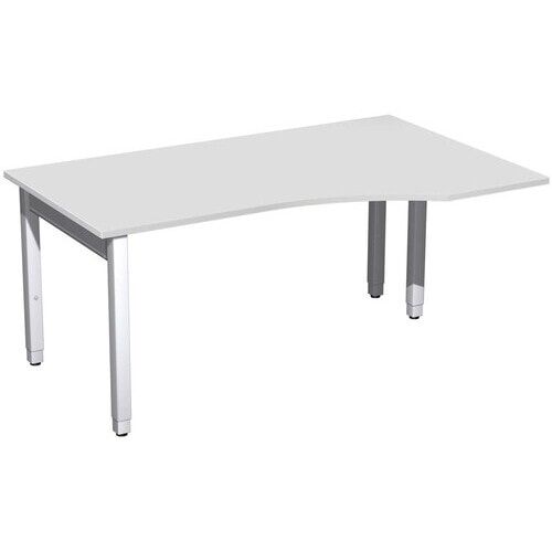 Eckschreibtisch, Ecke rechts, Füße einseitig verkürzt, 4-Fuß Quadrat Pro, höhenverstellbar, 680-800 x 1.600 x 1.000 mm (HxBxT), Dekor Ahorn