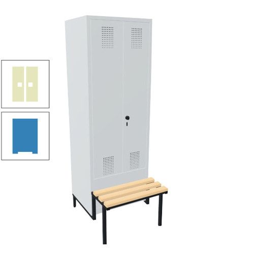 Doppel-Spind, Garderobenschrank, Buche Sitzbank integriert, 2 Abteile a 400 mm, Korpus anthrazitgrau, Tür anthrazitgrau, 1.850 x 800 x 815 mm (HxBxT)