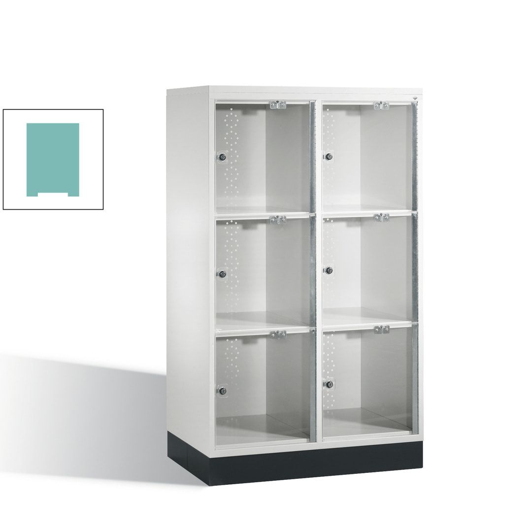 Schließfachschrank, Fächerschrank mit Türen aus Acrylglas, 2 Abteile, 6 Fächer, Zylinderschloss, 1.370 x 820 x 500 mm (HxBxT), Korpus anthrazitgrau