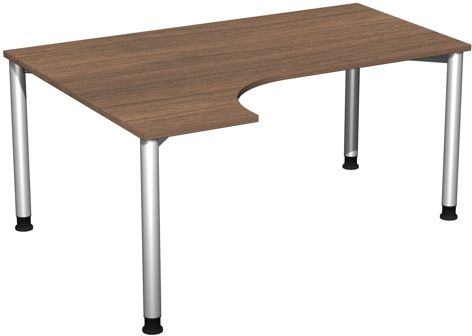Eckschreibtisch mit einseitig verkürzten Füßen, 4-Fuß Flex, Ecke links, Höhe 680-800 mm, 1.600 x 1.200 mm (BxT), Gestell anthrazit, Ahorn