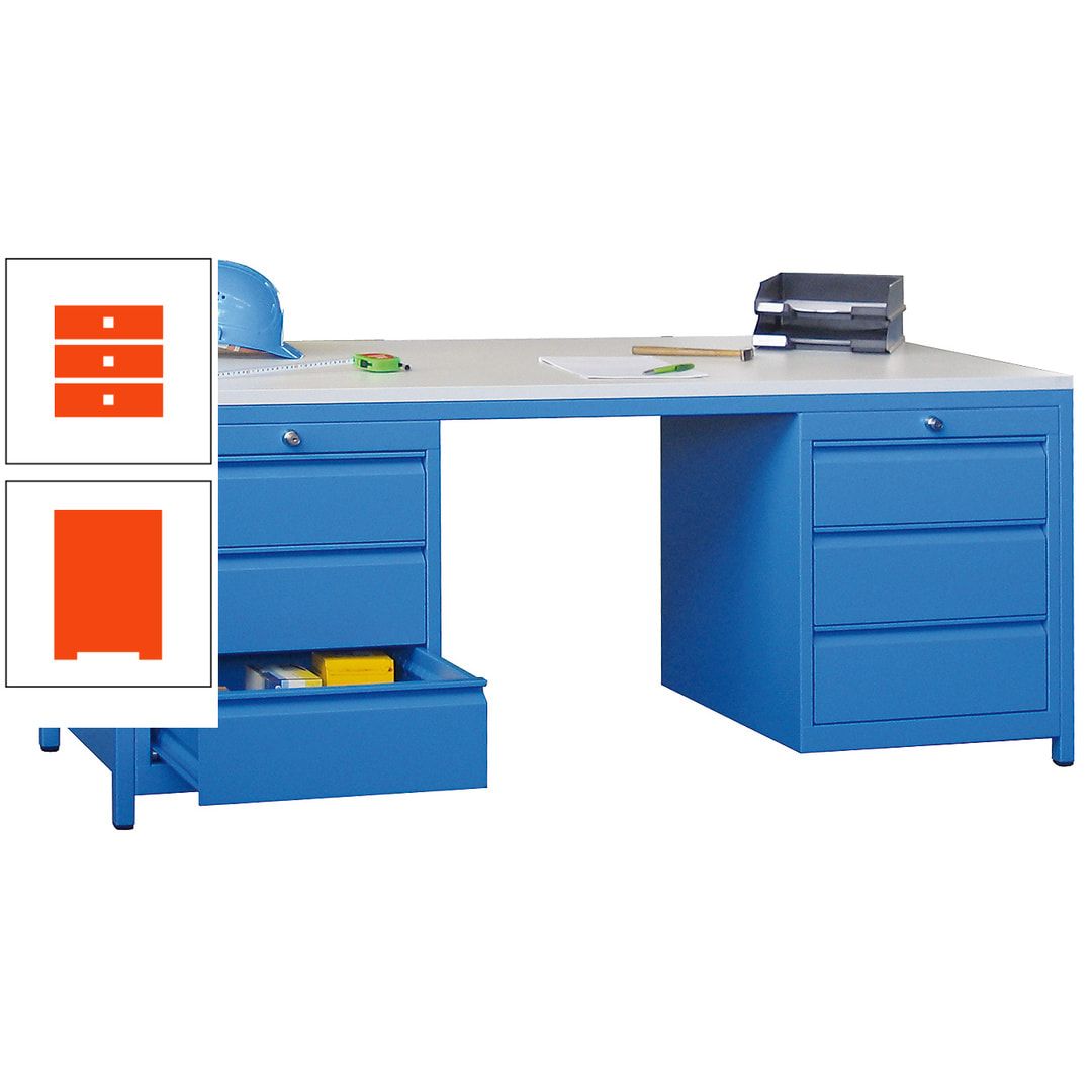 Meisterschreibtisch - 2 Schubladenblöcke - 6 Schubladen - 720 x 1.700 x 800 mm (HxBxT) - anthrazitgrau