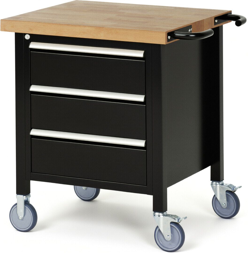 Mobile Werkbank - 3 Schubladen - Teilauszug - 180:3 - höhenverstellbar 880-1.080 mm - 750 x 700 mm - 450 kg - Buche - Anthrazitgrau