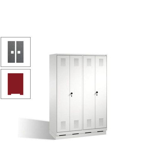 Doppel-Spind, Doppeltüren, Garderobenschrank mit Sockel, 4 Abteile a 300 mm, Korpus anthrazitgrau, Tür anthrazitgrau, 1.800 x 1.200 x 500 mm (HxBxT)