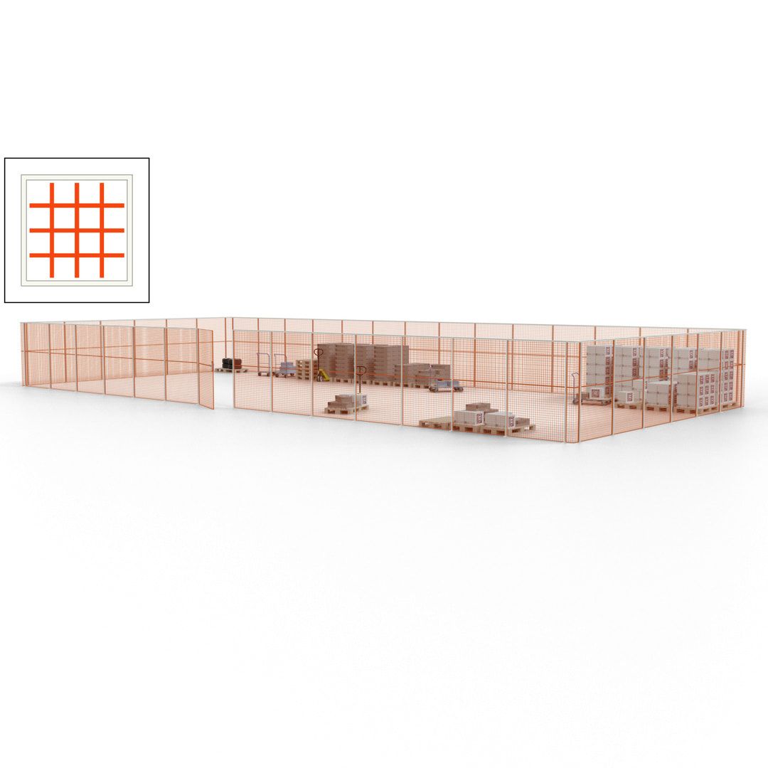 Maschinen Schutzgitter - Hallentrennwand - Sicherheitszaun - Tür - 60 m - 2.200 x 21.400 x 9.400 mm (HxBxT) - enzianblau
