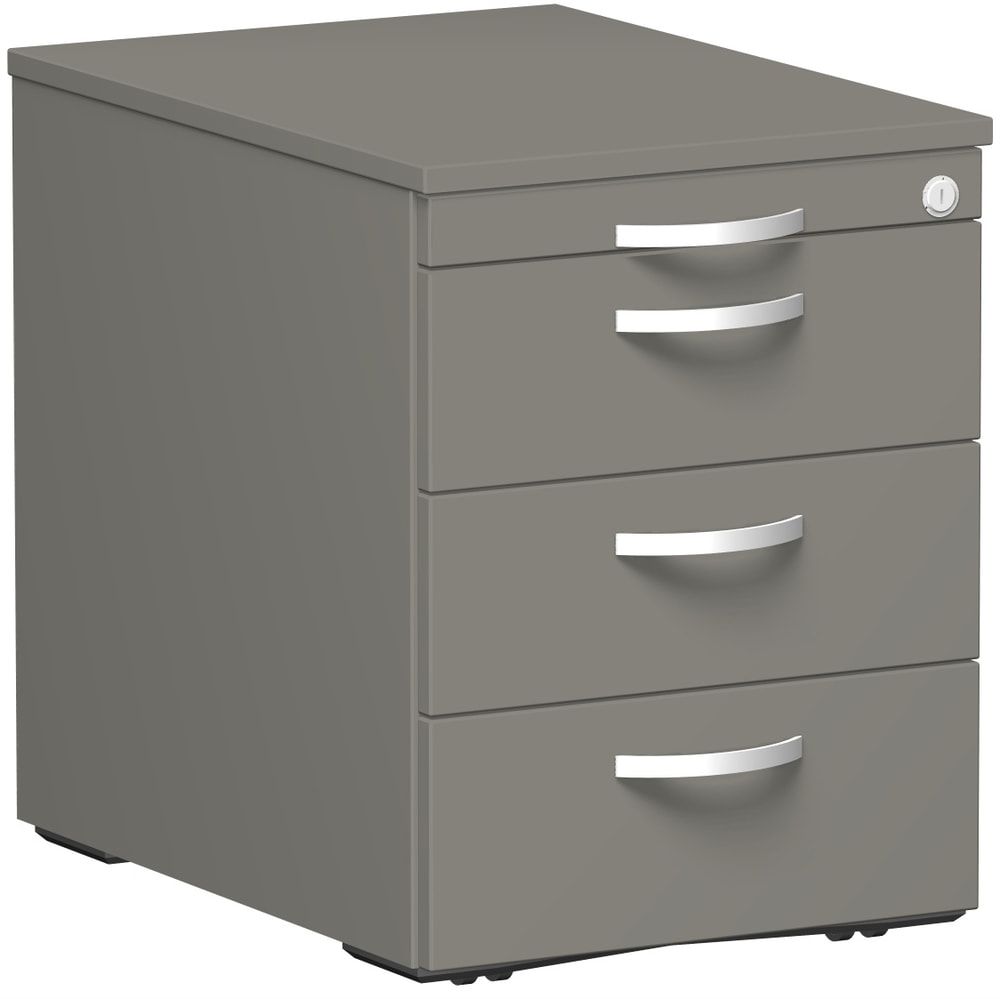Rollcontainer, 3 Schubladen, Utensilienschubfach, Lenkrollen, Zentralverschluss, 565 x 438 x 600 mm (HxBxT), Frontfarbe Ahorn, Korpusfarbe Buche