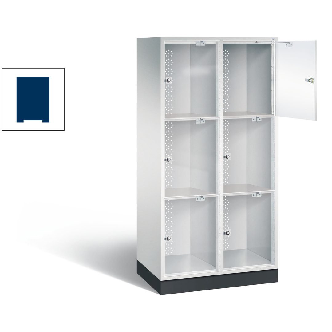 Schließfachschrank, Fächerschrank mit Türen aus Acrylglas, 2 Abteile, 6 Fächer, Zylinderschloss, 1.750 x 820 x 500 mm (HxBxT), Korpus anthrazitgrau