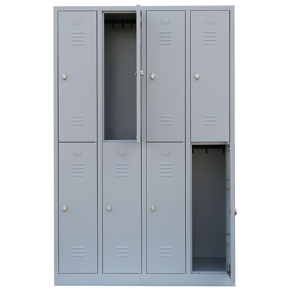 Garderobenschrank, Doppelstockspind, 4 Abteile, 8 Fächer, 1.800 x 1.170 x 500 mm (HxBxT), Stahl, Drehriegel, Korpus: lichtgrau, Front: anthrazitgrau