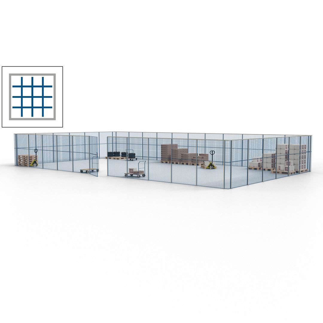Maschinen Schutzgitter - Hallentrennwand - Sicherheitszaun - Tür - 51 m - 2.200 x 16.900 x 9.400 mm (HxBxT) - enzianblau