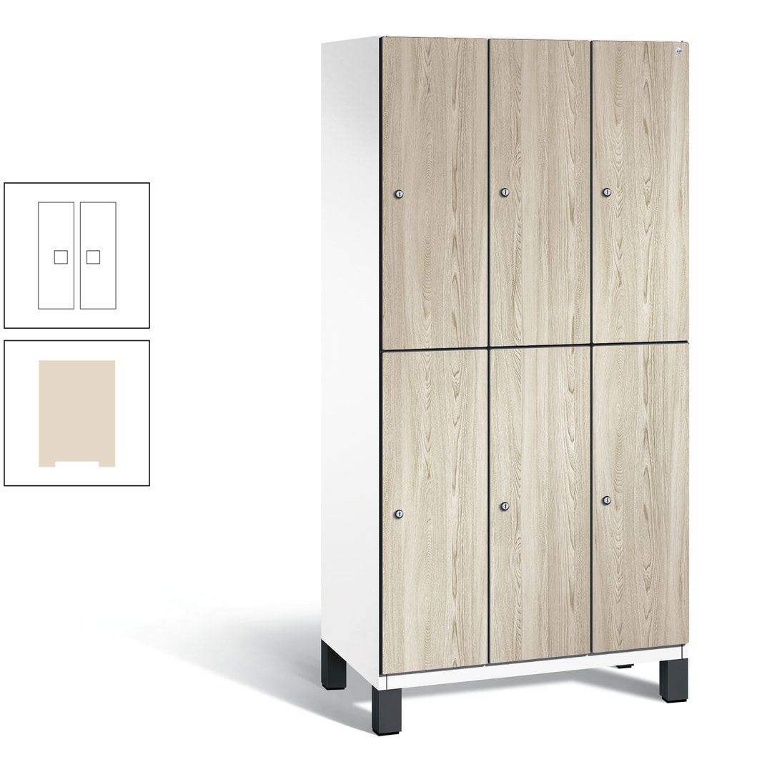 Fächerschrank, Garderobenschrank, mit Füßen, 3 Abteile, 1.980 x 900 x 525 mm (HxBxT), Korpus anthrazitgrau, Tür Donau-Ahorn