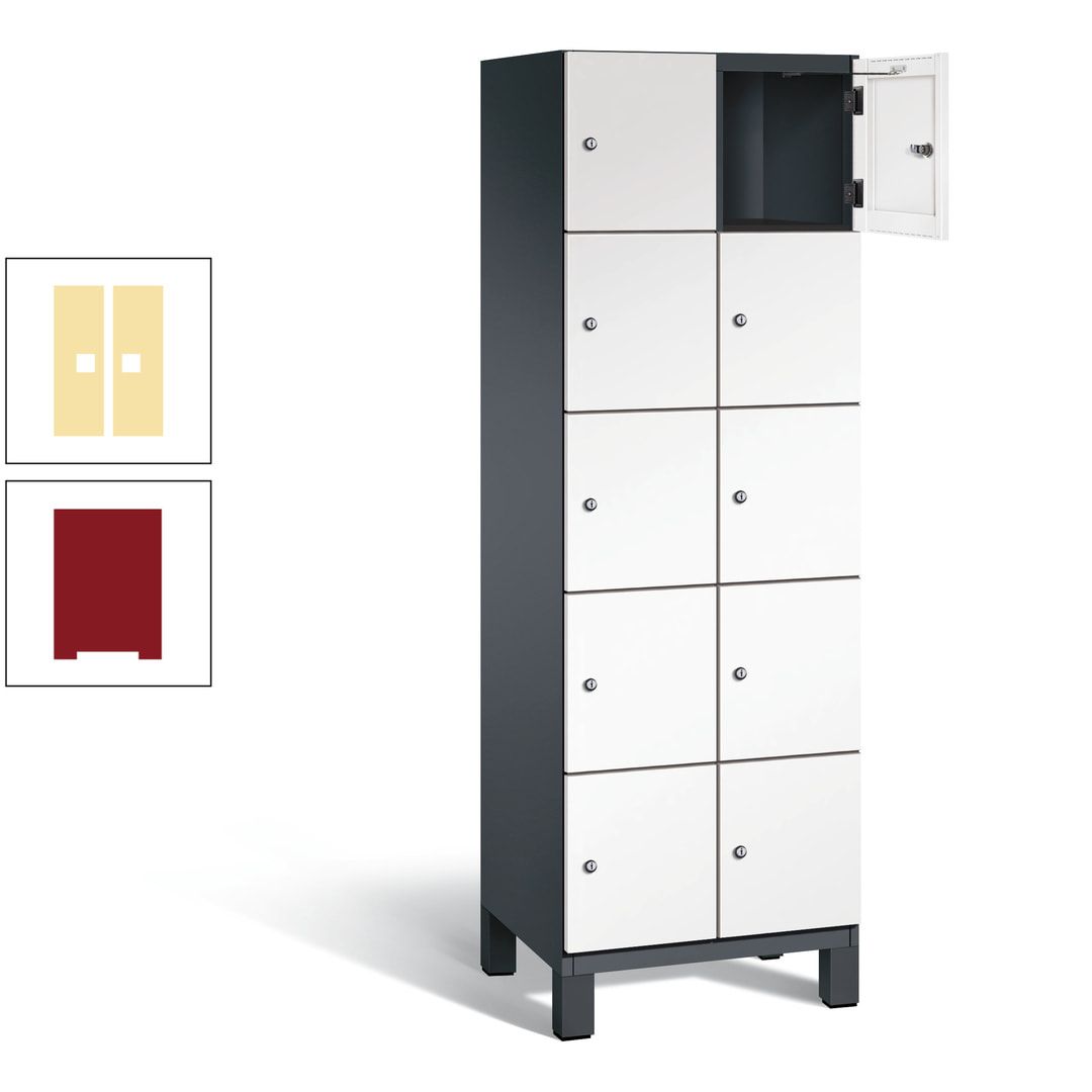 Fächerschrank, Stahlschrank, 10 Fächer, Türöffnungsbegrenzer, Füße, 1.980 x 600 x 525 mm (HxBxT), Korpus anthrazitgrau, Front anthrazitgrau