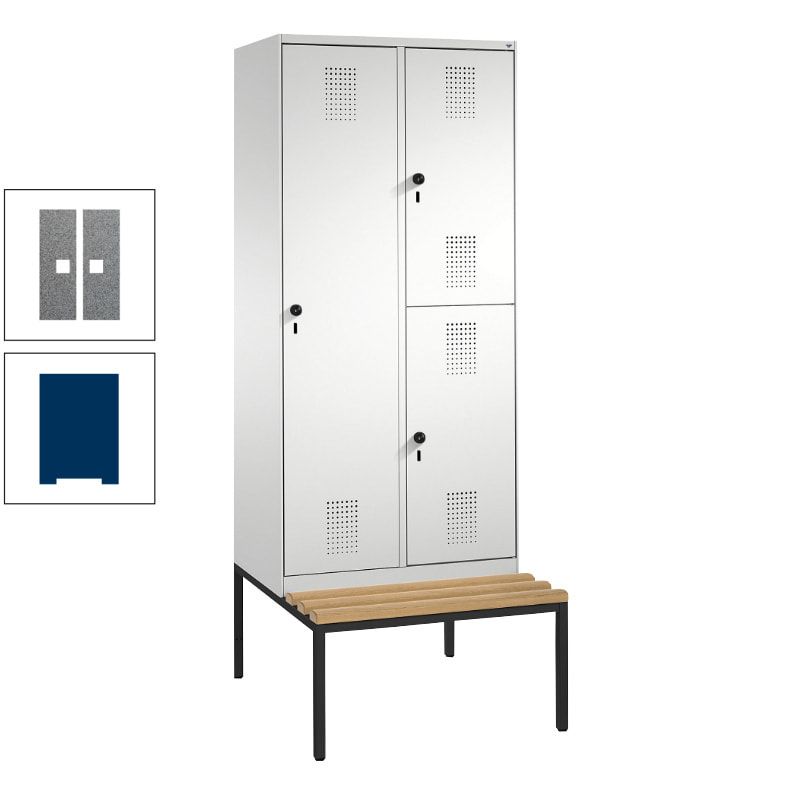 Garderobenschrank, Spind ein- und doppelstöckig Sitzbank, 2 Abteile, 3 Fächer, 2.090 x 800 x 500 mm (HxBxT), Front anthrazitgrau, Korpus anthrazitgrau