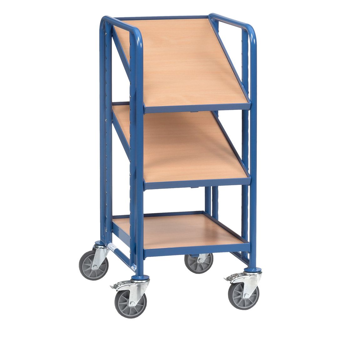 Fetra - Etagenwagen für 3 Eurokästen - 250 kg - 1.101 x 525 x 666 mm (HxBxT) - 3 Holzböden