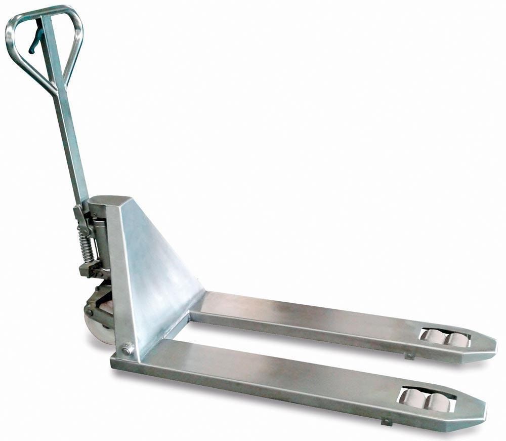SCHEFER - Handgabelhubwagen - Edelstahl - Gabellänge 1.150 mm - Traglast 2.000 kg - Lenkräder Nylonbereifung