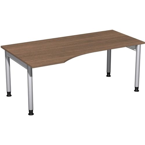 Eckschreibtisch, Ecke links, Füße einseitig verkürzt, 4-Fuß Pro, höhenverstellbar, 680-800 x 1.600 x 1.000 mm (HxBxT), Dekor Ahorn