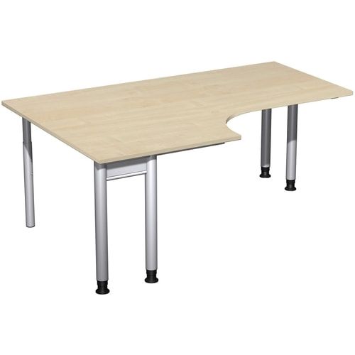 Eckschreibtisch, Eckteil 800 mm, links, Füße einseitig verkürzt, 4-Fuß Pro, höhenverstellbar, 680-800 x 1.600 x 1.200 mm (HxBxT), Dekor Ahorn