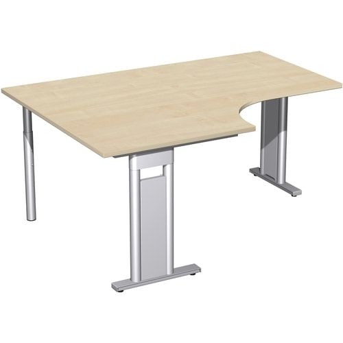 Eckschreibtisch, Eckteil 800 mm, Ecke links, Füße einseitig verkürzt, C-Fuß Pro, 720 x 1.600 x 1.200 mm (HxBxT), Gestell silber, Dekor Ahorn