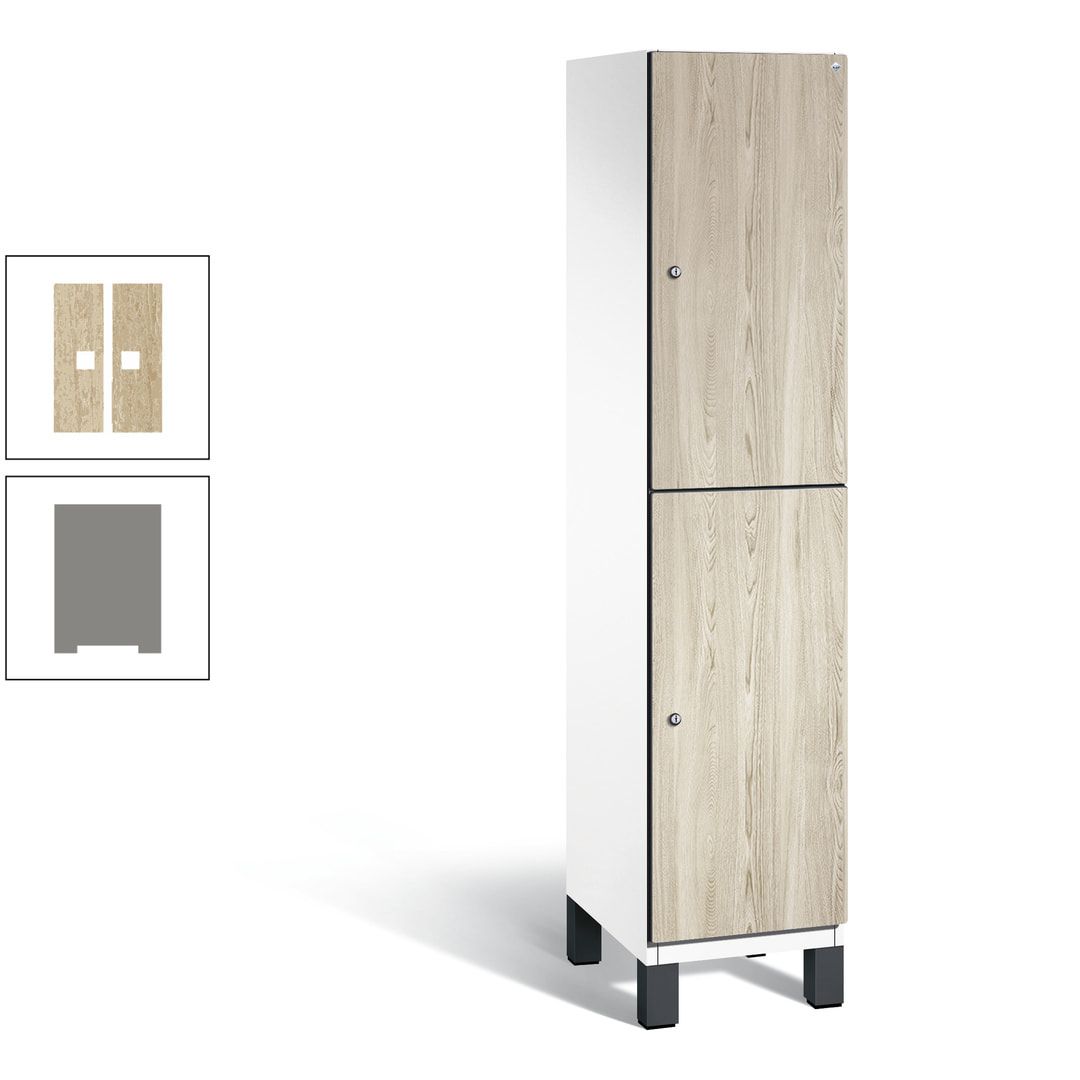 Fächerschrank, Garderobenschrank, mit Füßen, 1 Abteile, 1.980 x 400 x 525 mm (HxBxT), Korpus anthrazitgrau, Tür Donau-Ahorn