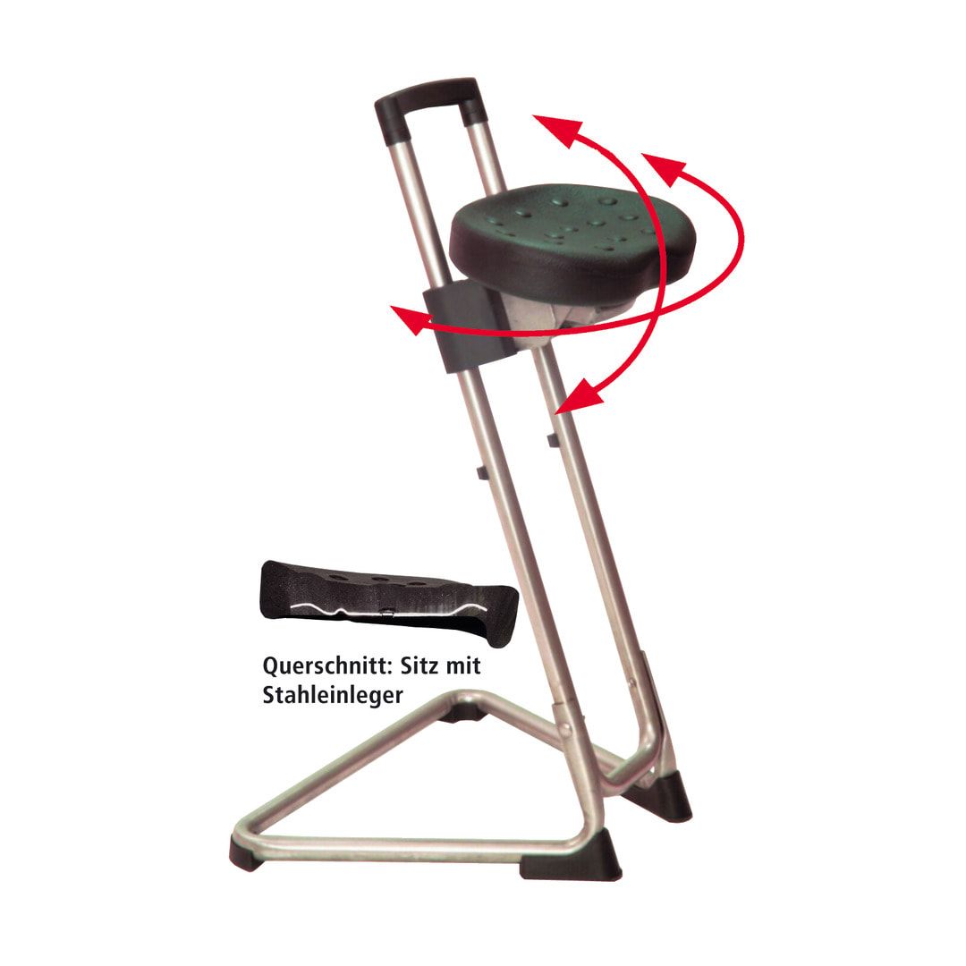 ESD Stehhilfe - antistatisch - Sitzhöhe 600 bis 850 mm - Sitz PU schwarz - Gestell Edelstahl