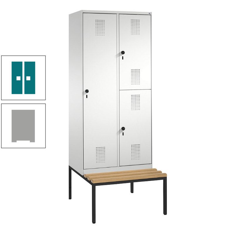 Garderobenschrank, Spind ein- und doppelstöckig Sitzbank, 2 Abteile, 3 Fächer, 2.090 x 800 x 500 mm (HxBxT), Front anthrazitgrau, Korpus anthrazitgrau