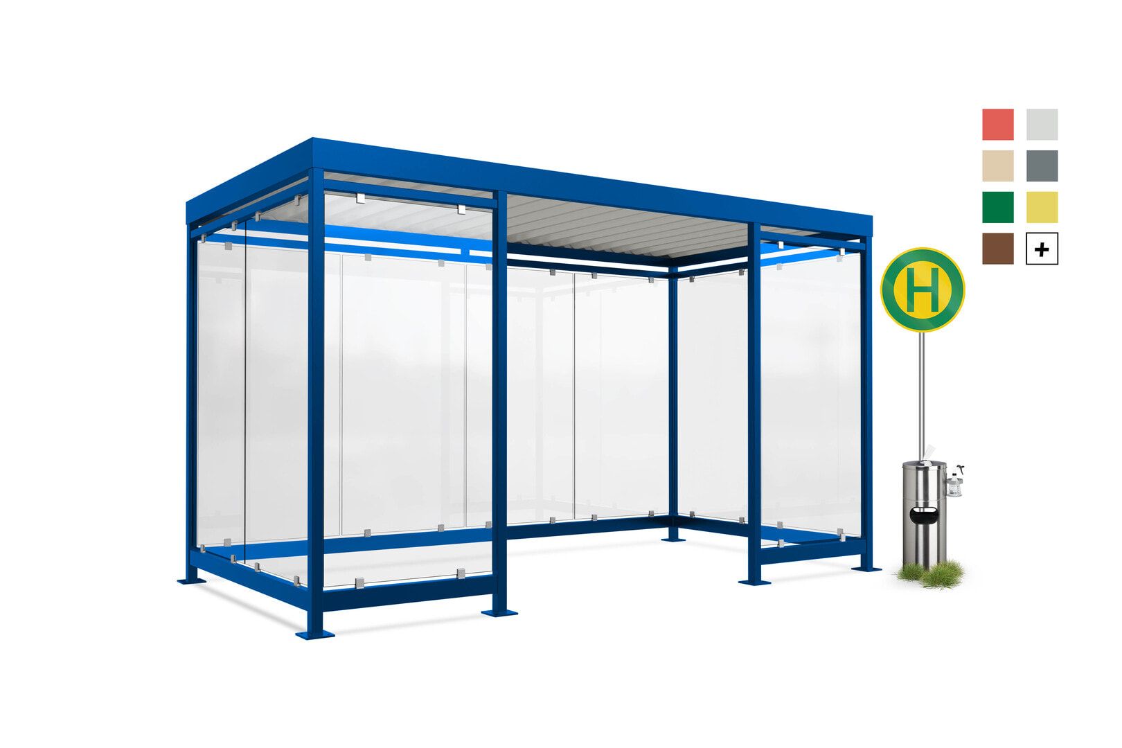 Raucherunterstand, Bausatz, Fahrgastunterstand, Bushaltestelle, 12-13 Personen, 2.510 x 4.195 x 2.165 mm (HxBxT), 10 Wände, Maigrün