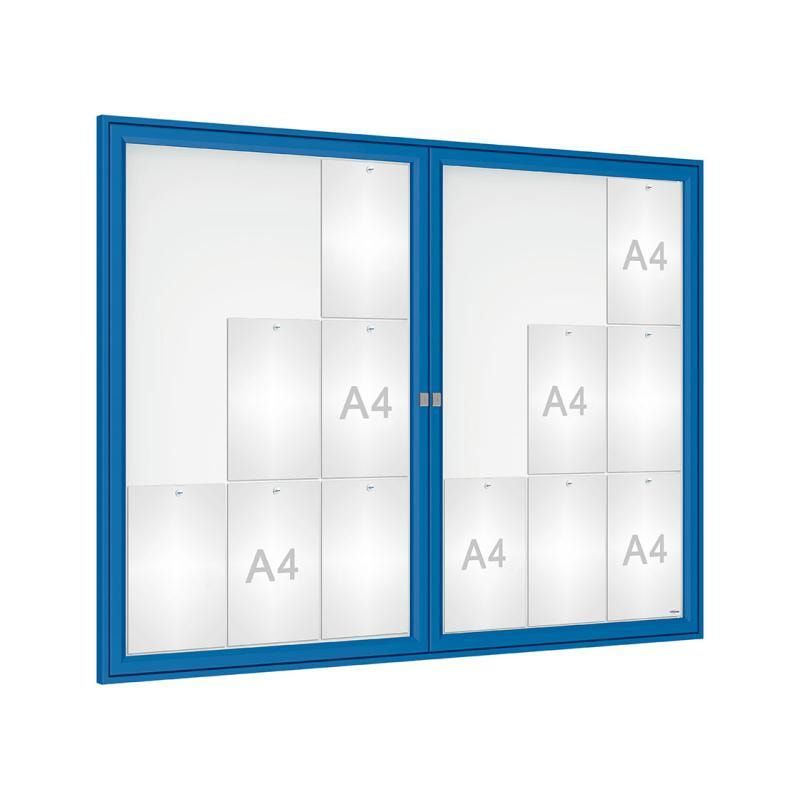 Schaukasten - Doppelflügeltür - 18xA4 - Querformat - 1.050 x 1.400 x 30 mm (HxBxT) - enzianblau - Infokasten - Präsentationsvitrine
