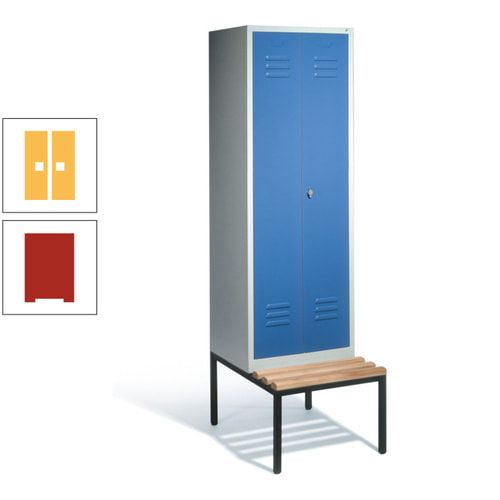 Doppel-Spindschrank, Buche Sitzbank untergebaut, 2 Abteile a 300 mm, Korpus lichtgrau, Tür anthrazitgrau, 2.090 x 610 x 815 mm (HxBxT)