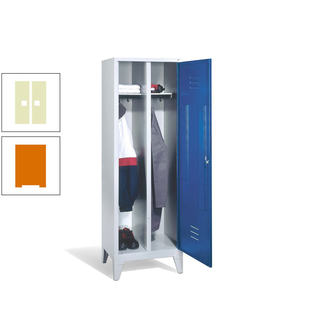 Doppel-Spind mit Großtür, Garderobenschrank mit Füßen, 2 Abteile a 300 mm, Korpus anthrazitgrau, Tür anthrazitgrau, 1.850 x 610 x 500 mm (HxBxT)
