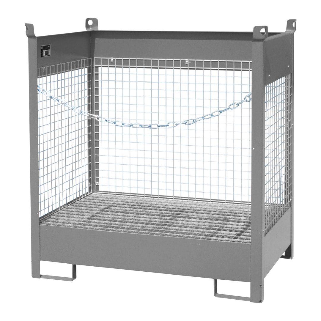 Fass-Stapelpalette - für 2 x 200-l-Fässer - Volumen 210 l - 1.495 x 1.410 x 920 mm (HxBxT) - Drahtgitterwände - feuerrot