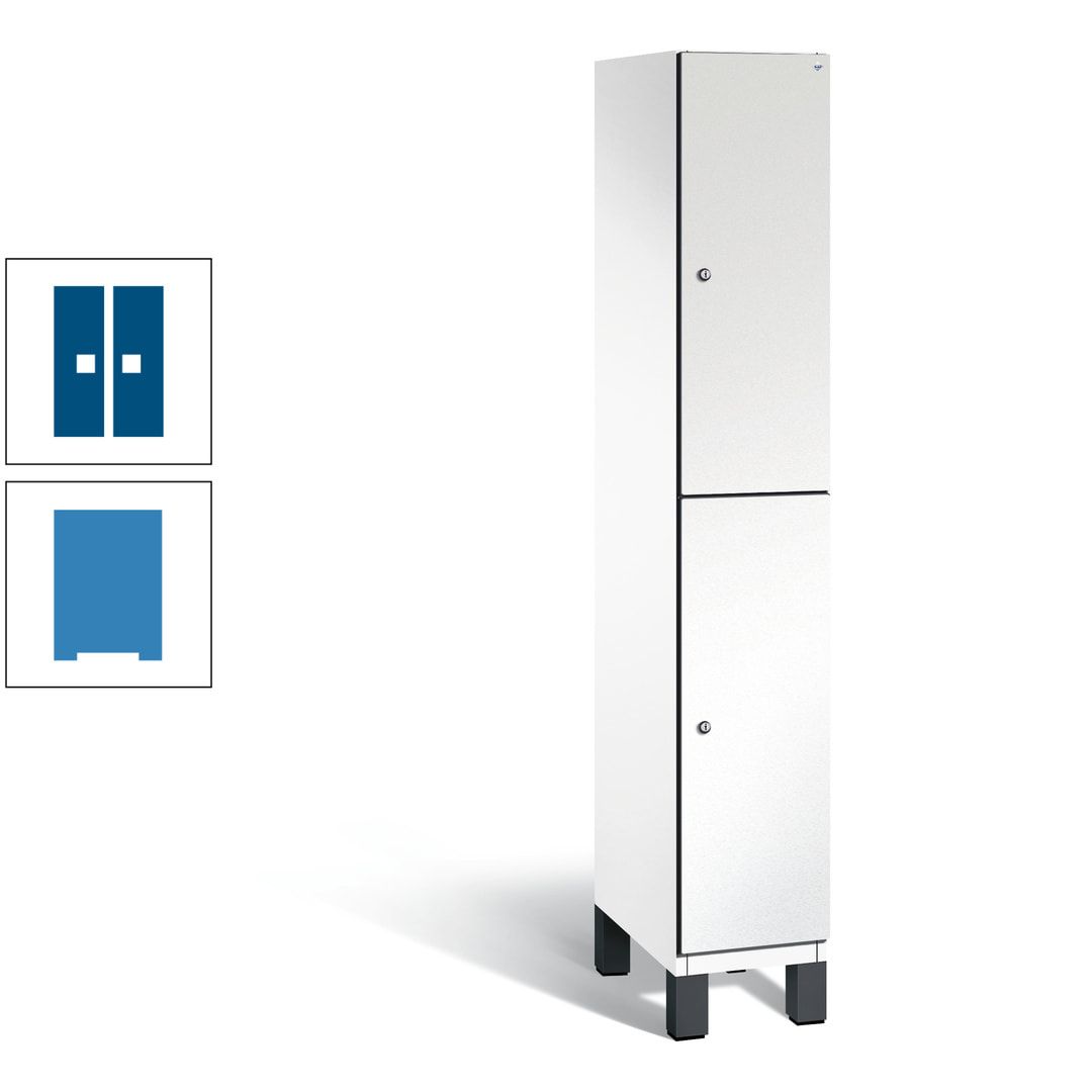 Fächerschrank, Stahlschrank, doppelstöckig, 2 Fächer, Füße, Korpus anthrazitgrau, Tür anthrazitgrau, 1.980 x 300 x 525 mm (HxBxT)