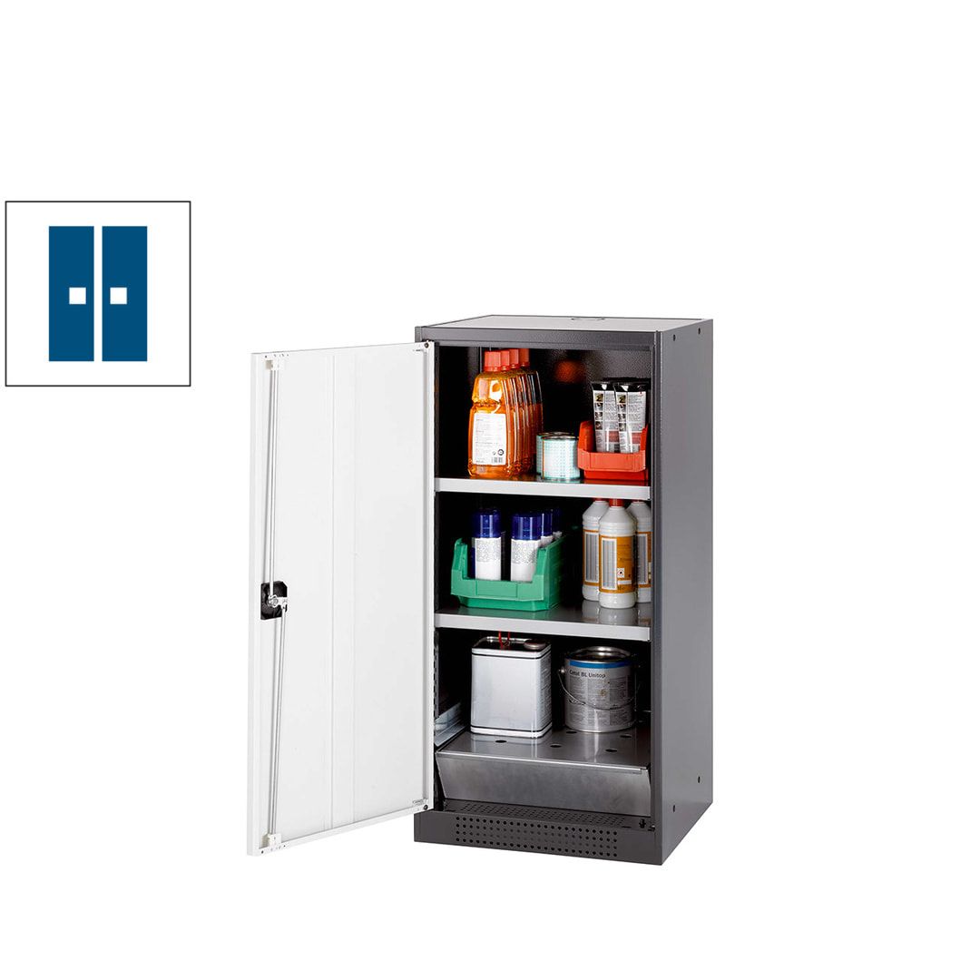 Chemikalienschrank - Flügeltür, enzianblau - Türanschlag links - 2 Fachböden - 1.105 x 545 x 520 mm - Stahl, pulverb.