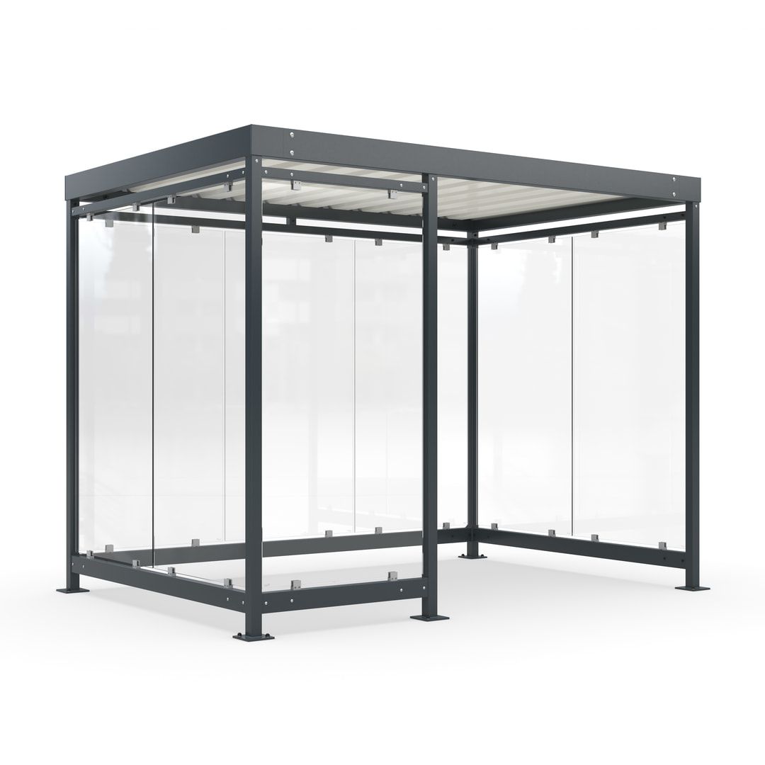 Raucherunterstand, Bushaltestelle, 9-10 Personen, 8 Wände, 2.510 x 3.180 x 2.165 mm (HxBxT), Farbe reinweiß