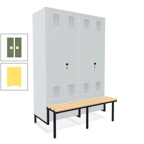 Doppel-Spind, Garderobenschrank, Buche Sitzbank integriert, 4 Abteile 300 mm, Korpus anthrazitgrau, Tür anthrazitgrau, 1.850 x 1.200 x 815 mm (HxBxT)