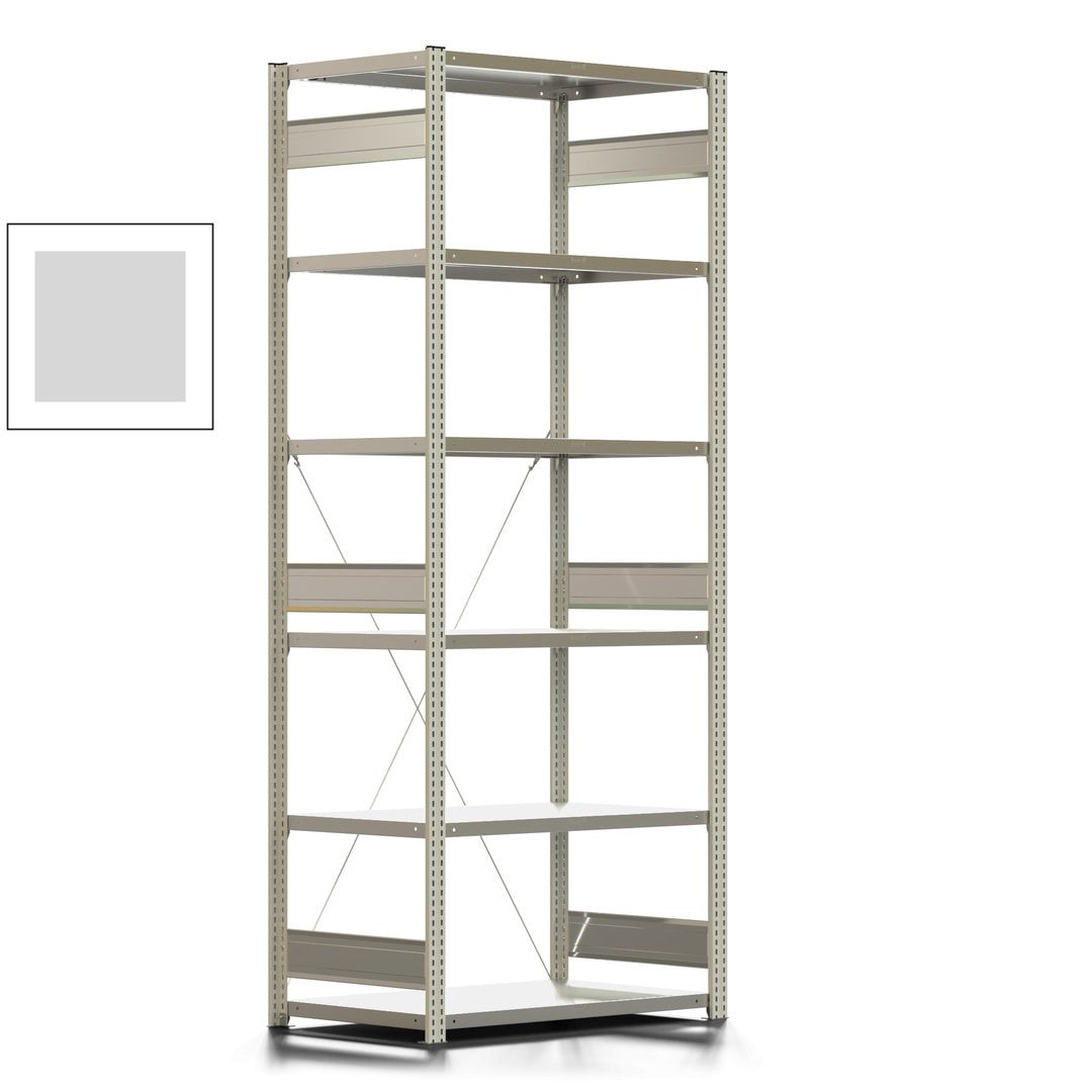 Fachbodenregal mit Tiefenriegel - 350 kg - 2.500 x 1.005 x 626 mm (HxBxT) - Anbauregal - 6 Böden - enzianblau - Lagerregal - Steckregal BERT