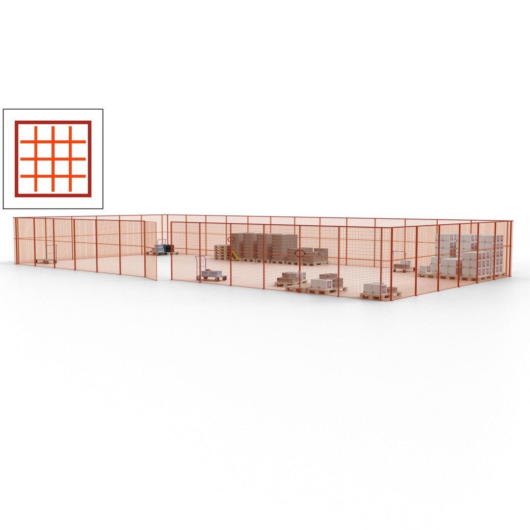 Maschinen Schutzgitter - Hallentrennwand - Sicherheitszaun - Tür - 57 m - 2.200 x 19.900 x 9.400 mm (HxBxT) - enzianblau
