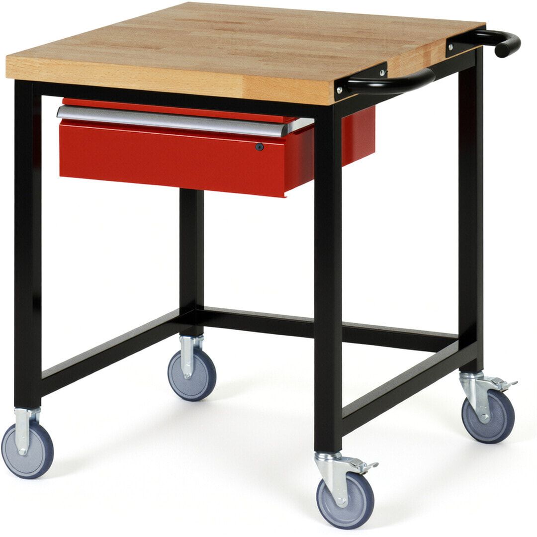 Mobile Werkbank mit 1 Schublade - 150:1 - höhenverstellbar 880-1.080 mm - 750 x 900 mm (BxT) - 450 kg - Buche - Anthrazitgrau