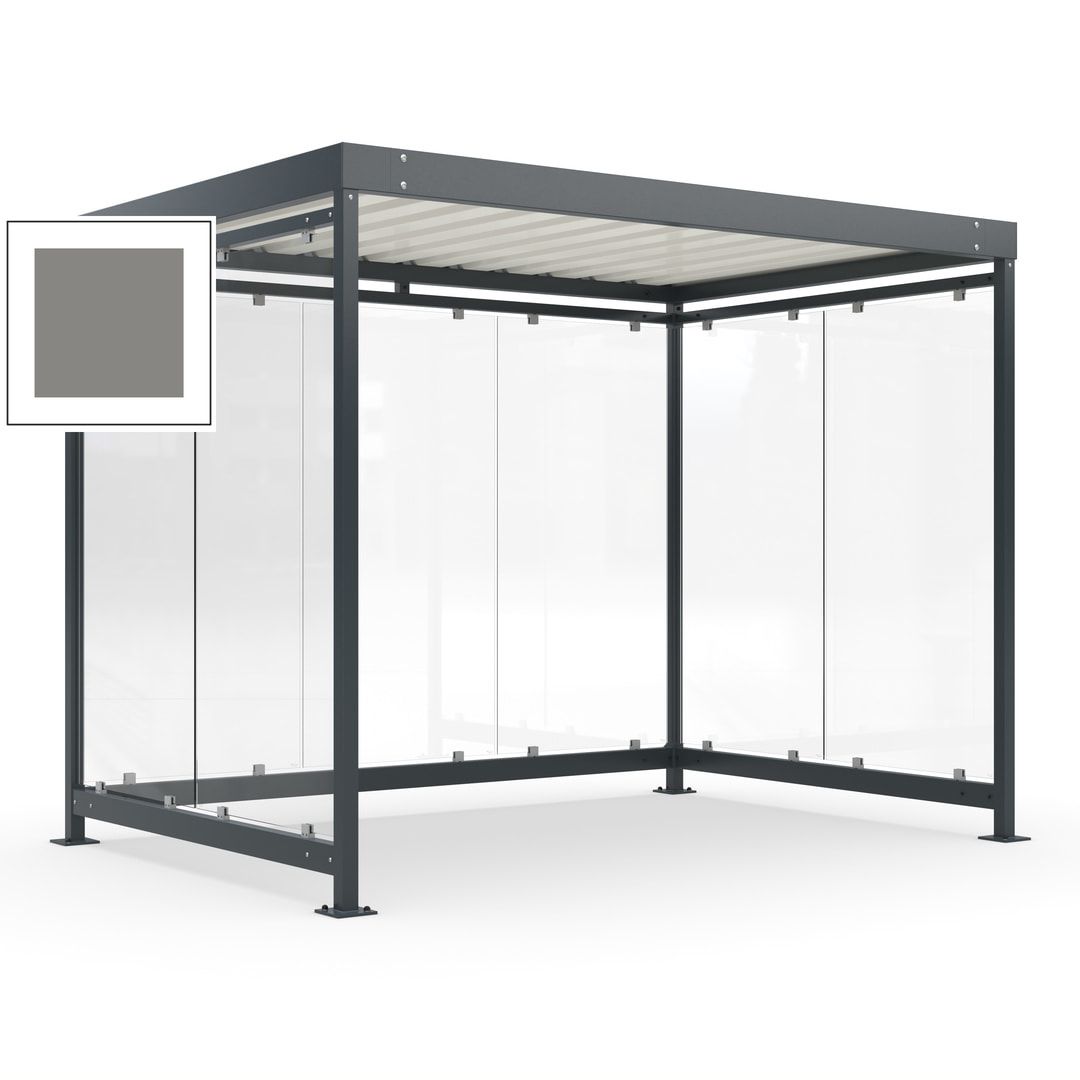 Raucherunterstand, Bausatz, Fahrgastunterstand, Bushaltestelle, 2.510 x 3.180 x 2.165 mm (HxBxT), 7 Wände, Achatgrau