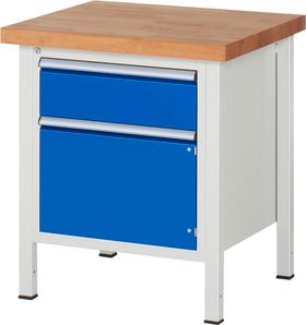 Werkbank, 1 Schrank - 1 Schublade - Teilauszug - 180:1 - Höhe 840-1.040 mm - 750 x 700 mm - 1.250 kg - Buche - Farbe wählbar