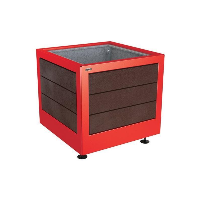 Pflanzbehälter, Stahl, recyclebarer Kunststoff, verstellbare Füße, Innen Blech fvz mit Verladungsgriffen, 700 x 800 x 800 mm (HxBxT), enzianblau