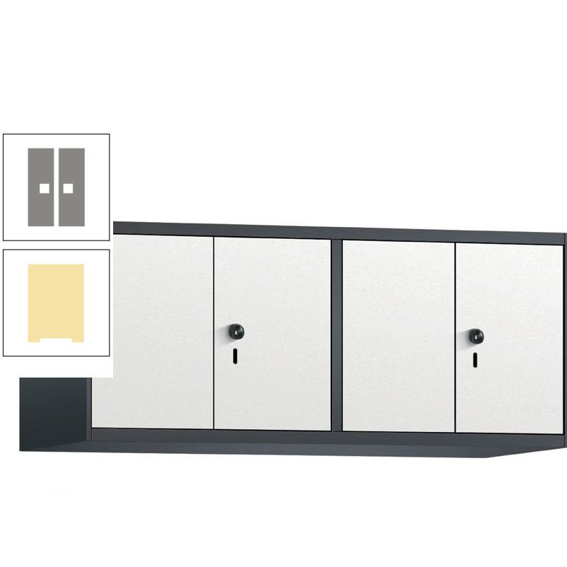 Aufsatzschrank, Schrankaufsatz, Türen paarweise, 4 Fächer a 300 mm, Farbe Pastellgelb, Tür anthrazitgrau, 500 x 1.200 x 500 mm (HxBxT)