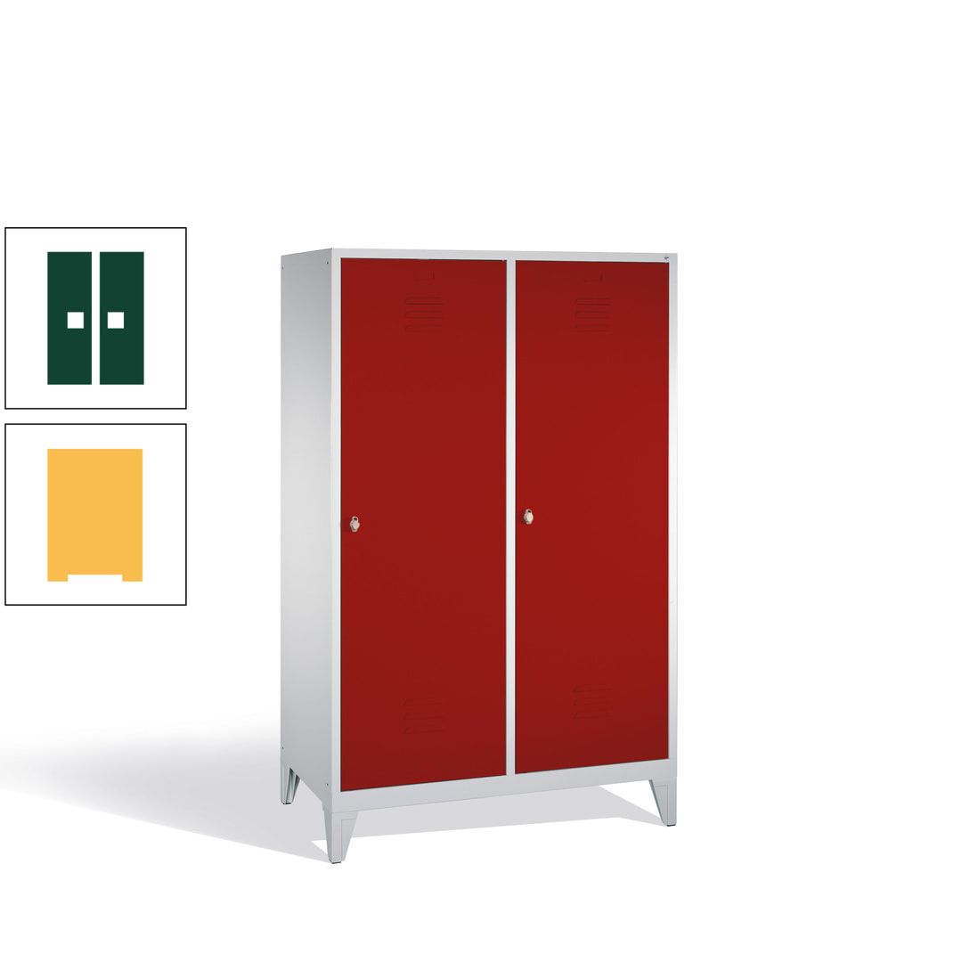 Doppel-Spind mit 2 Großtüren, Garderobenschrank mit Füßen, 4 Abteile a 300 mm, Korpus anthrazitgrau, Tür anthrazitgrau, 1.850 x 1.190 x 500 mm (HxBxT)