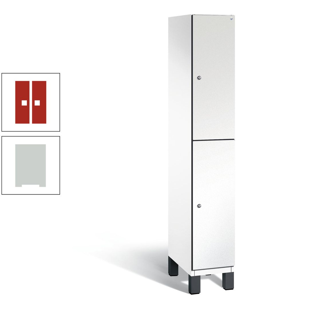 Fächerschrank, Stahlschrank, doppelstöckig, 2 Fächer, Füße, Korpus anthrazitgrau, Tür anthrazitgrau, 1.980 x 300 x 525 mm (HxBxT)