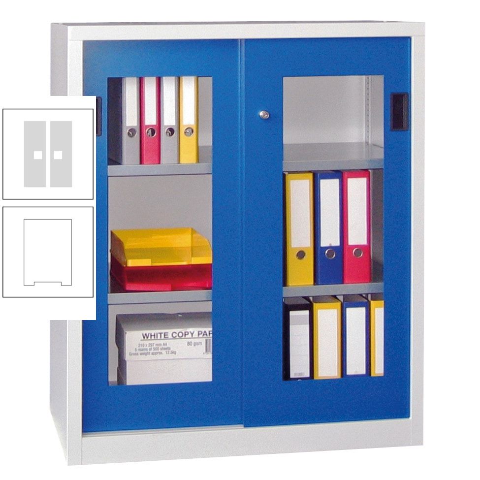 Schiebetürenschrank - Sichtfenstertüren - 1.000x1.000x400 mm (HxBxT) - 2 Böden, gepulvert - Zylinderschloss - anthrazitgrau