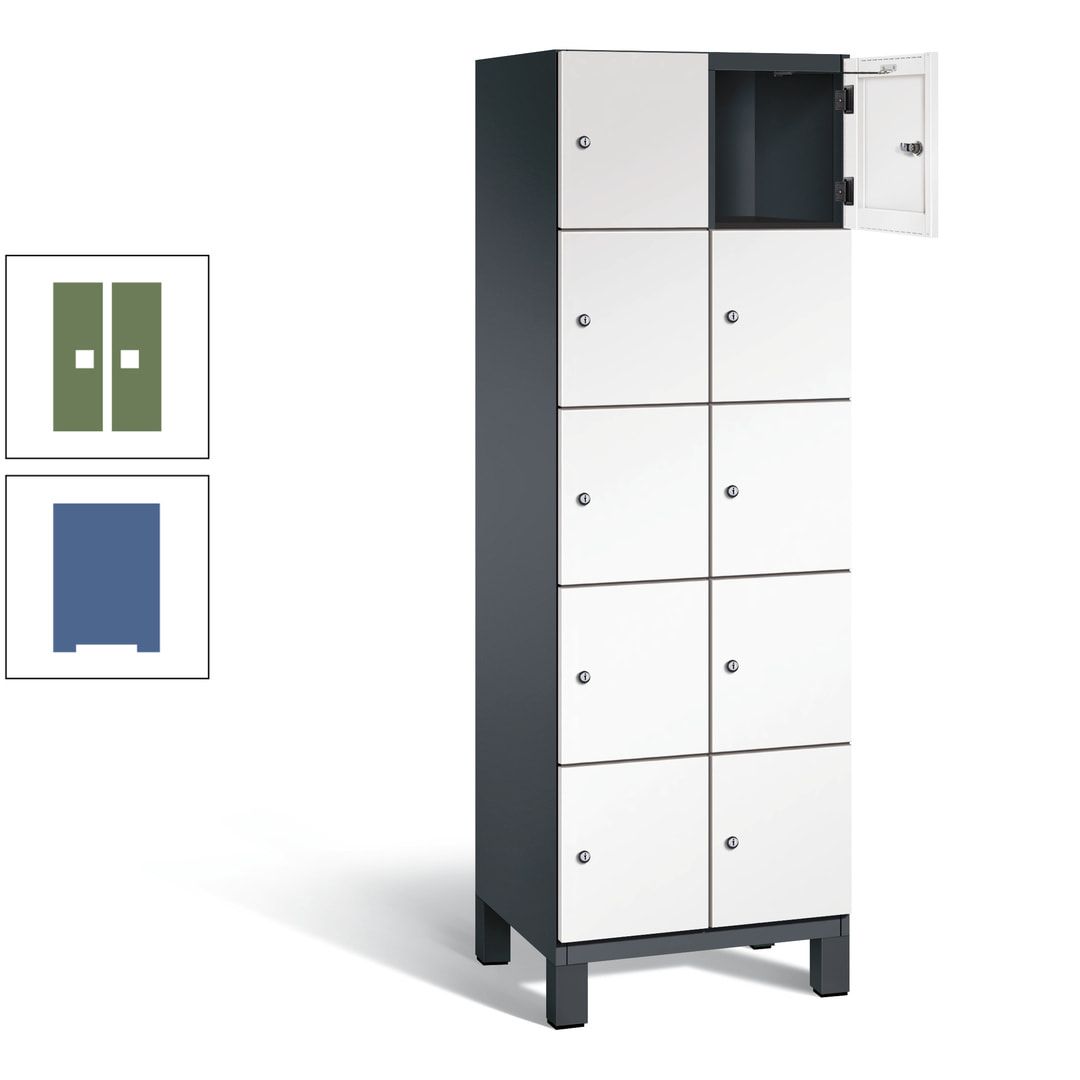 Fächerschrank, Stahlschrank, 10 Fächer, Türöffnungsbegrenzer, Füße, 1.980 x 600 x 525 mm (HxBxT), Korpus anthrazitgrau, Front anthrazitgrau