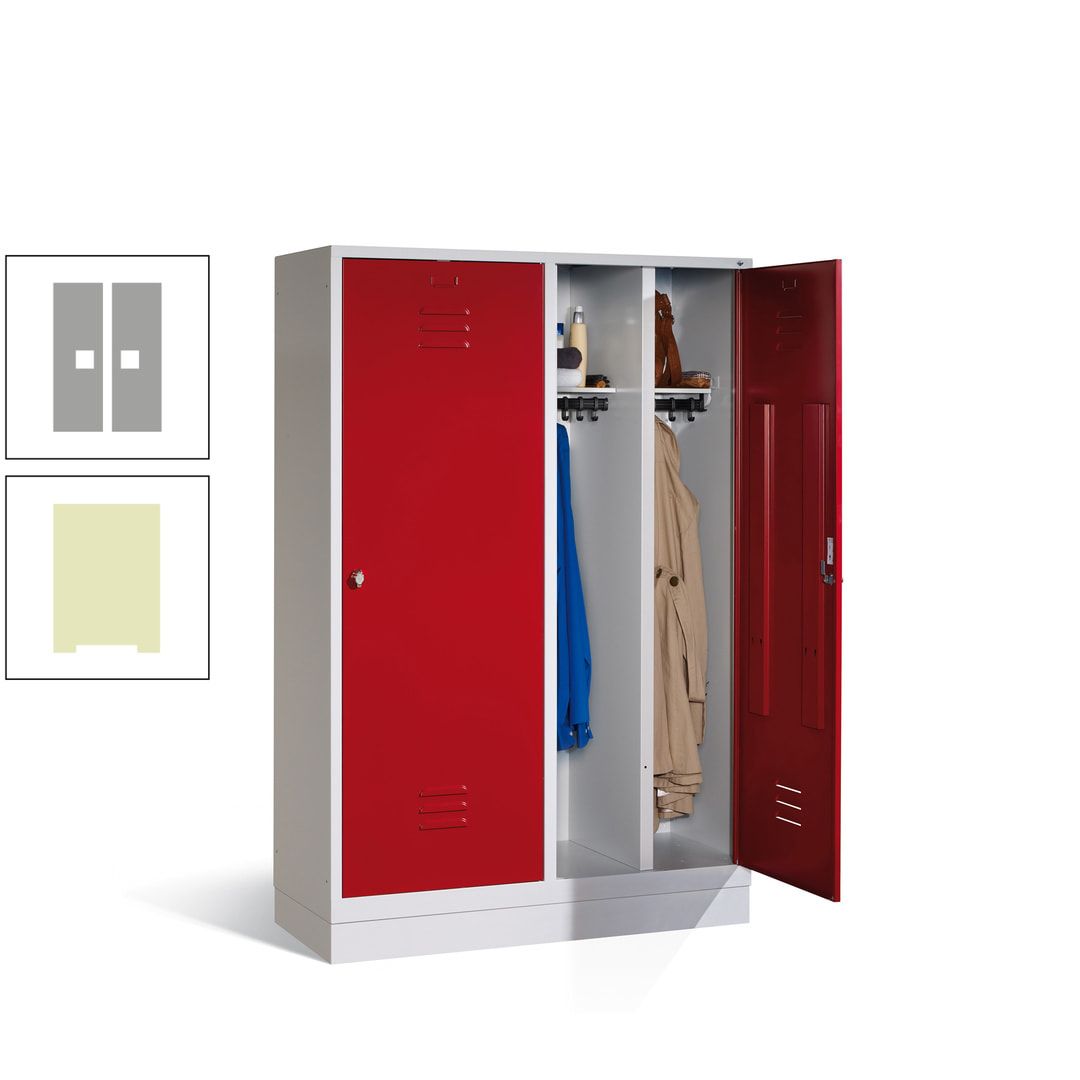 Doppel-Spind mit Großtüren, Garderobenschrank mit Sockel, 4 Abteile a 300 mm, Korpus anthrazitgrau, Tür anthrazitgrau, 1.800 x 1.190 x 500 mm (HxBxT)