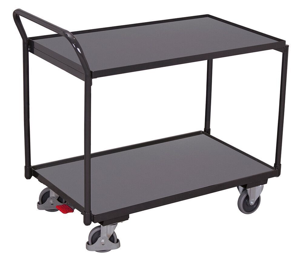 Tischwagen, 2 Etagen, Winkelstahl, Holzwerkstoff,Traglast 250 kg, Gewicht 37 kg, Ladefläche 490 x 835 mm (BxT), 850 mm hoch, anthrazitgrau